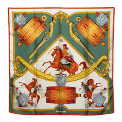 エルメス カレ90 オスマントルコの騎兵 1821 Hommage a l'Amitie Franco-Ellenique スカーフ グリーン マルチカラー シルク レディース HERMES 中古