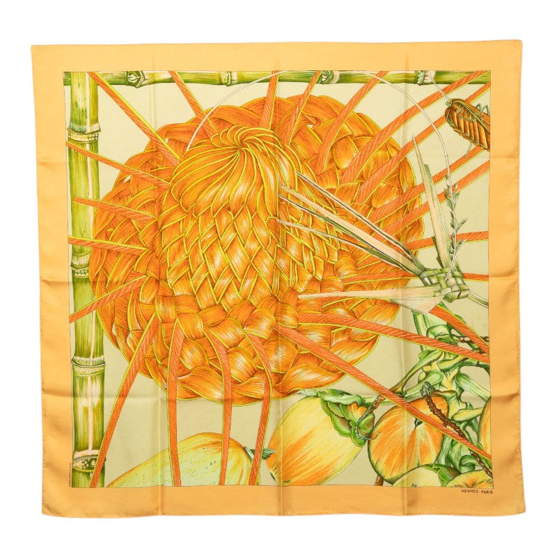 エルメス カレ90 Jardin Creole クレオルの楽園 スカーフ オレンジ マルチカラー シルク レディース HERMES 中古