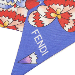 フェンディ スカーフ ツイリー フラワーモチーフ ブルー マルチカラー シルク レディース FENDI 中古