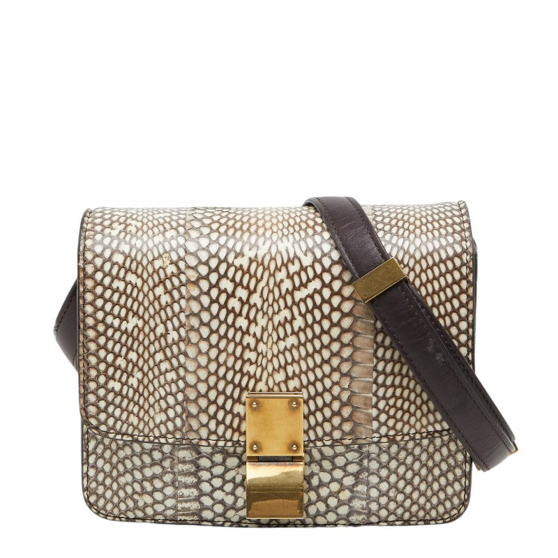 セリーヌ クラシックボックス ショルダーバッグ ブラウン アイボリー パイソン レザー レディース CELINE 【中古】