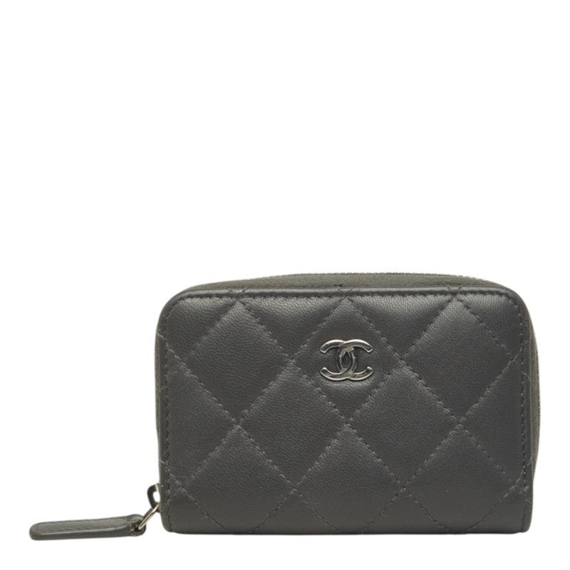 シャネル マトラッセ ココマーク コインケース 小銭入れ グレー ラムスキン レディース CHANEL 中古
