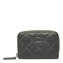 シャネル マトラッセ ココマーク コインケース 小銭入れ グレー ラムスキン レディース CHANEL 中古