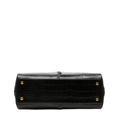 サンローラン ロゴ クロコ型押し ハンドバッグ ブラック レザー レディース SAINT LAURENT 中古