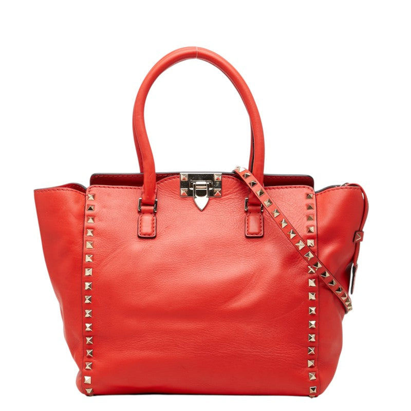 ヴァレンチノ ロックスタッズ ハンドバッグ ショルダーバッグ 2WAY レッド系 レザー レディース Valentino 中古