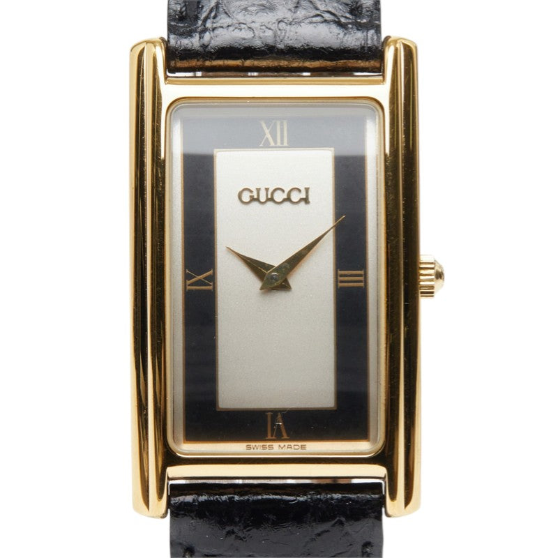 グッチ 腕時計 2600M クオーツ ホワイト文字盤 メッキ レザー レディース GUCCI 中古