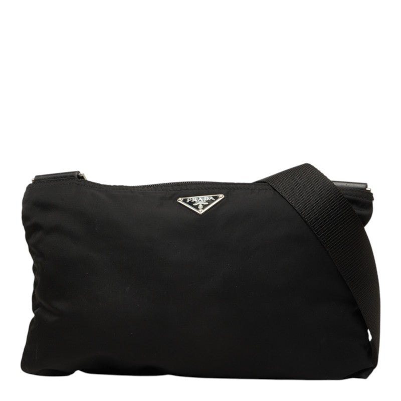 プラダ 三角ロゴプレート 斜め掛け ショルダーバッグ ブラック ナイロン レディース PRADA 【中古】