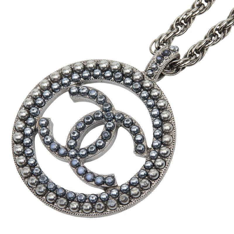 シャネル ココマーク ラウンド チェーン ペンダント ネックレス A17A刻印 ブラック メタル レディース CHANEL 【中古】