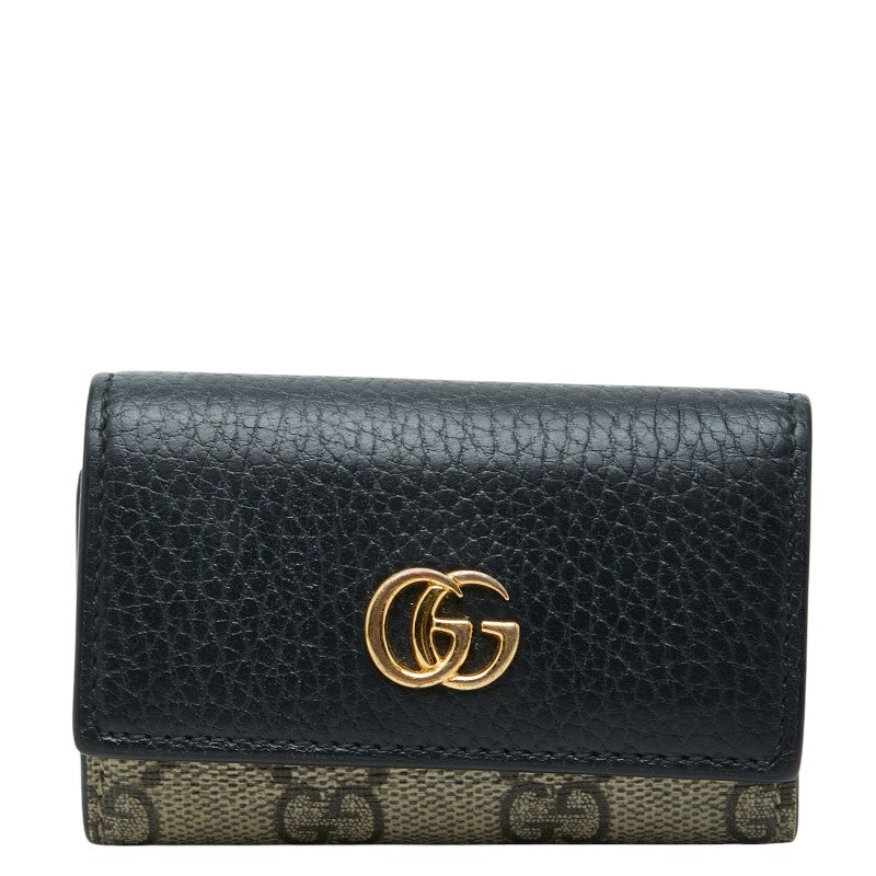 グッチ GGスプリーム GGマーモント キーケース 456118 ベージュ ブラック PVC レザー レディース GUCCI 【中古】