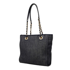 シャネル ココマーク ドーヴィルPM チェーン トートバッグ ショルダーバッグ ネイビー キャンバス レザー レディース CHANEL 【中古】