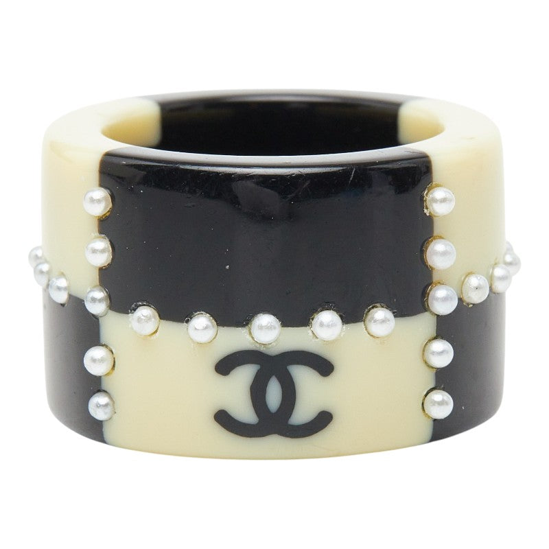 シャネル ココマーク リング 指輪 ブラック アイボリー プラスチック フェイクパール レディース CHANEL 【中古】