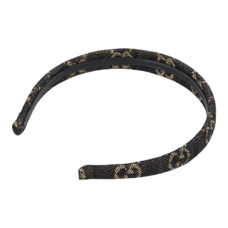 グッチ GG エコ ウォッシュ ド ヘアバンド カチューシャ 652835 202291 ブルー デニム レザー レディース GUCCI 【中古】