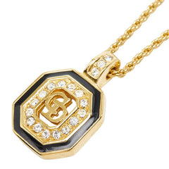 ディオール CDロゴ ネックレス ゴールド ブラック メッキ ラインストーン レディース Dior 【中古】