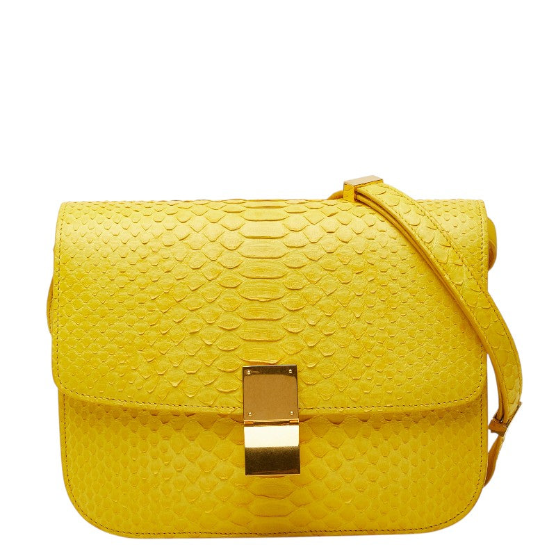 セリーヌ クラシックボックス ミディアム ショルダーバッグ イエロー パイソン レザー レディース CELINE 【中古】