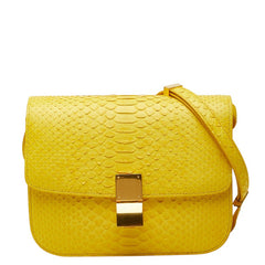 セリーヌ クラシックボックス ミディアム ショルダーバッグ イエロー パイソン レザー レディース CELINE 【中古】