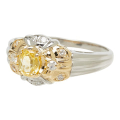 サファイア ダイヤモンド Pt850 プラチナ/K18YG イエローゴールド イエローサファイア0.48ct ダイヤ0.13ct デザインリング リング 指輪 レディース 12号 中古