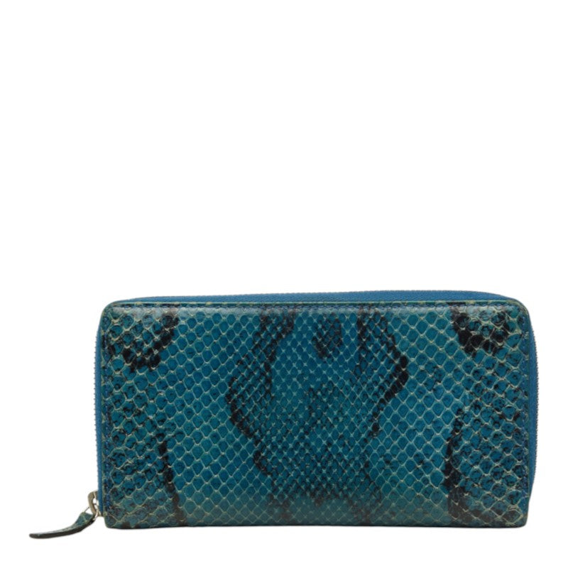 グッチ ラウンドファスナー 長財布 ブルー パイソン レディース GUCCI 中古