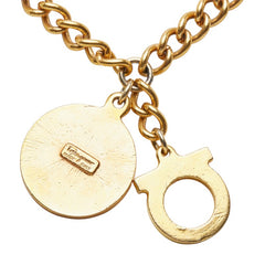 サルヴァトーレフェラガモ ガンチーニ ロング チェーン ペンダント ネックレス ゴールド ブラック メッキ レディース Salvatore Ferragamo 中古