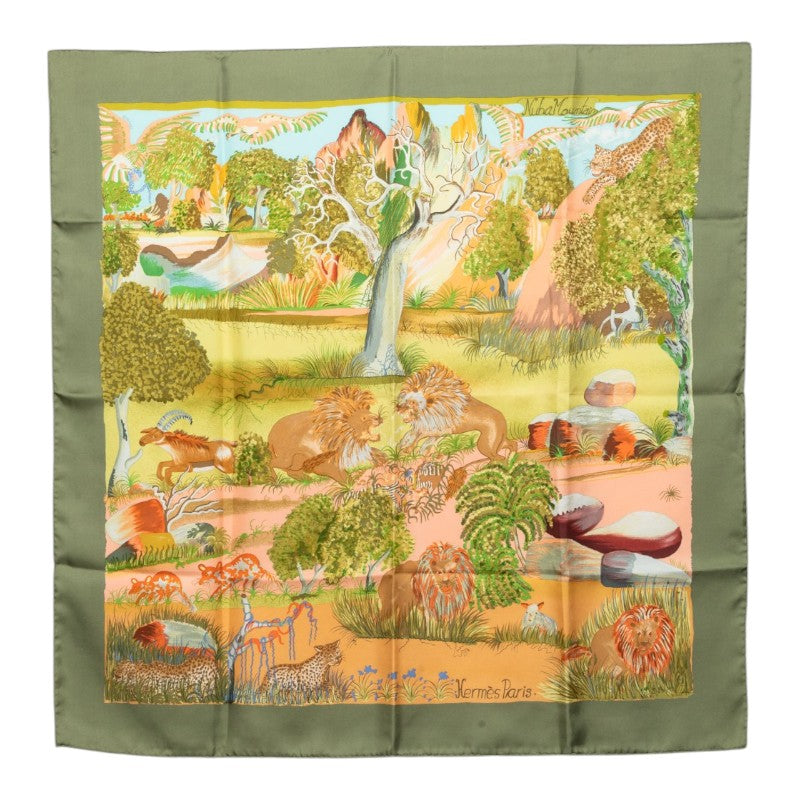 エルメス カレ90 ヌバ マウンテン Nuba Mountain スカーフ グリーン マルチカラー シルク レディース HERMES 中古