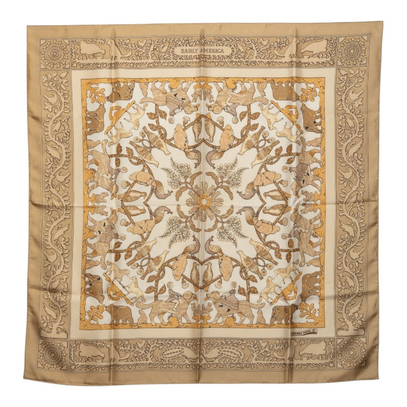 エルメス カレ90 EARLY AMERICA 古き良きアメリカ スカーフ ベージュ系 シルク レディース HERMES 中古