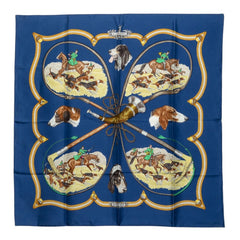 エルメス カレ90 LE LAISSER COURRE 猟犬 スカーフ ブルー シルク レディース HERMES 中古
