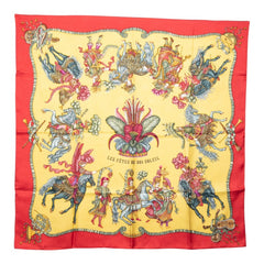 エルメス カレ90 LES FÊTES DU ROI SOLEIL 太陽王の祝典 スカーフ レッド イエロー マルチカラー シルク レディース HERMES 中古