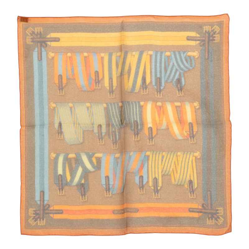 エルメス カレ42 Les Sangles サングル スカーフ オレンジ系 シルク レディース HERMES 中古