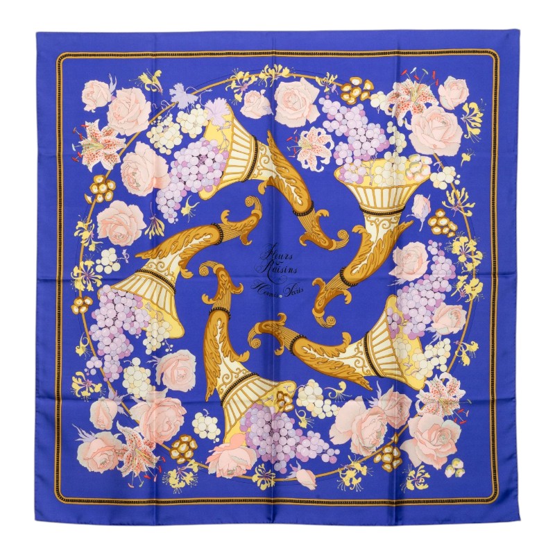 エルメス カレ90 Fleurs et Raisins 葡萄の花 スカーフ パープル系 マルチカラー シルク レディース HERMES 中古