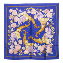 エルメス カレ90 Fleurs et Raisins 葡萄の花 スカーフ パープル系 マルチカラー シルク レディース HERMES 中古