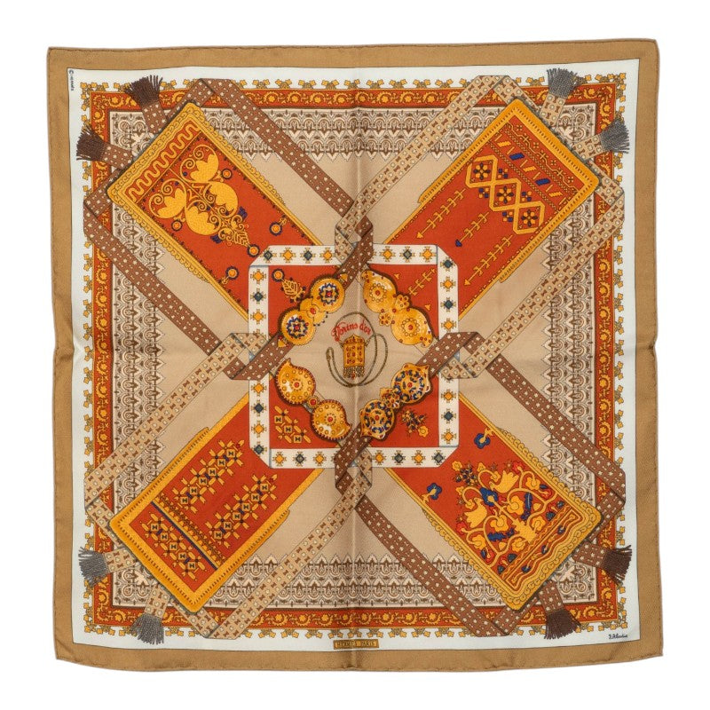 エルメス カレ42 Brins d'or 金の若枝 スカーフ ベージュ系 シルク レディース HERMES 中古