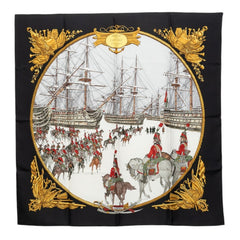 エルメス カレ90 MARINE ET CAVALERIE 海と騎兵隊 スカーフ ブラック マルチカラー シルク レディース HERMES 中古