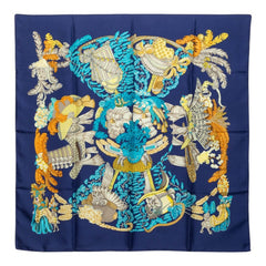 エルメス カレ90 chapeau! 脱帽 スカーフ ネイビー マルチカラー シルク レディース HERMES 中古
