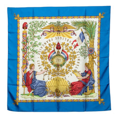 エルメス カレ90 République Française Liberté Égalité Fraternité 1789 フランス革命を記念して スカーフ ブルー マルチカラー シルク レディース HERMES 中古