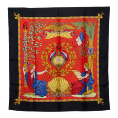 エルメス カレ90 LIBERTE EGALITE FRATERNITE REPUBLIQUE FRANCAISE 1789年フランス革命を記念して スカーフ 大判 ブラック系 マルチカラー シルク レディース HERMES 中古