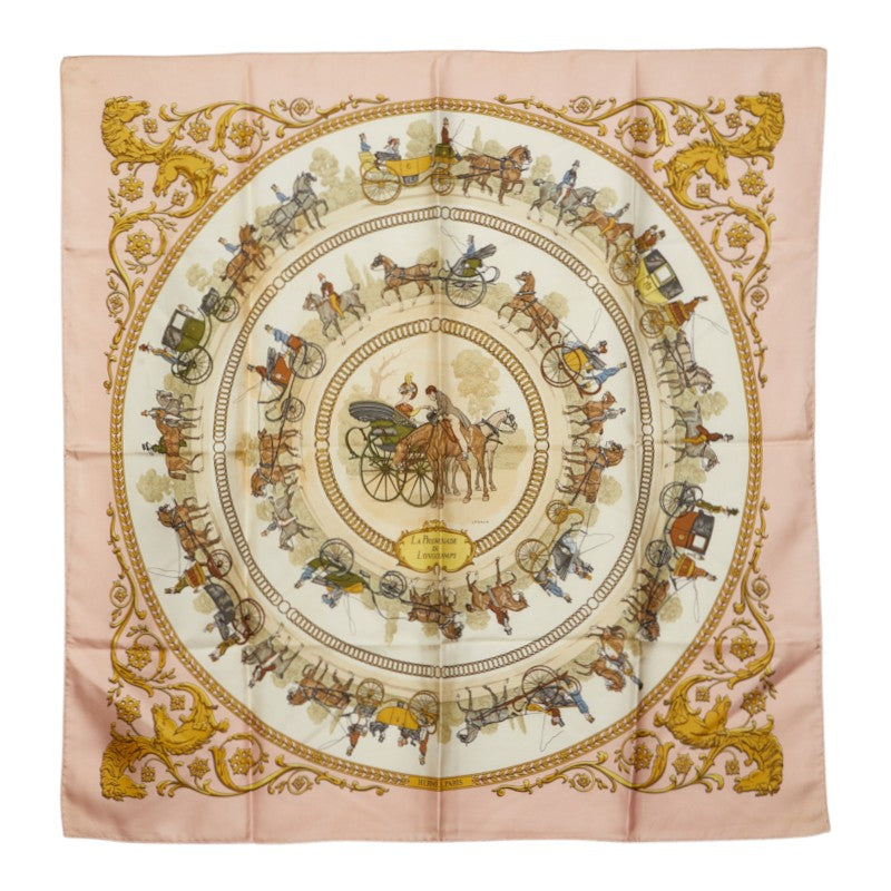 エルメス カレ90 LA PROMENADE DE LONGCHAMPS ロンシャンへの散歩 スカーフ 大判 マルチカラー シルク レディース HERMES 中古
