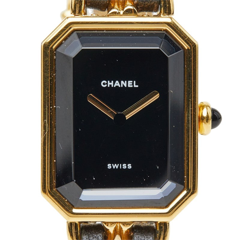 シャネル プルミエール M 腕時計 H0001 クオーツ ブラック文字盤 メッキ レザー レディース CHANEL 中古