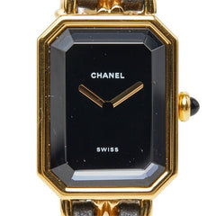 シャネル プルミエール M 腕時計 H0001 クオーツ ブラック文字盤 メッキ レザー レディース CHANEL 中古