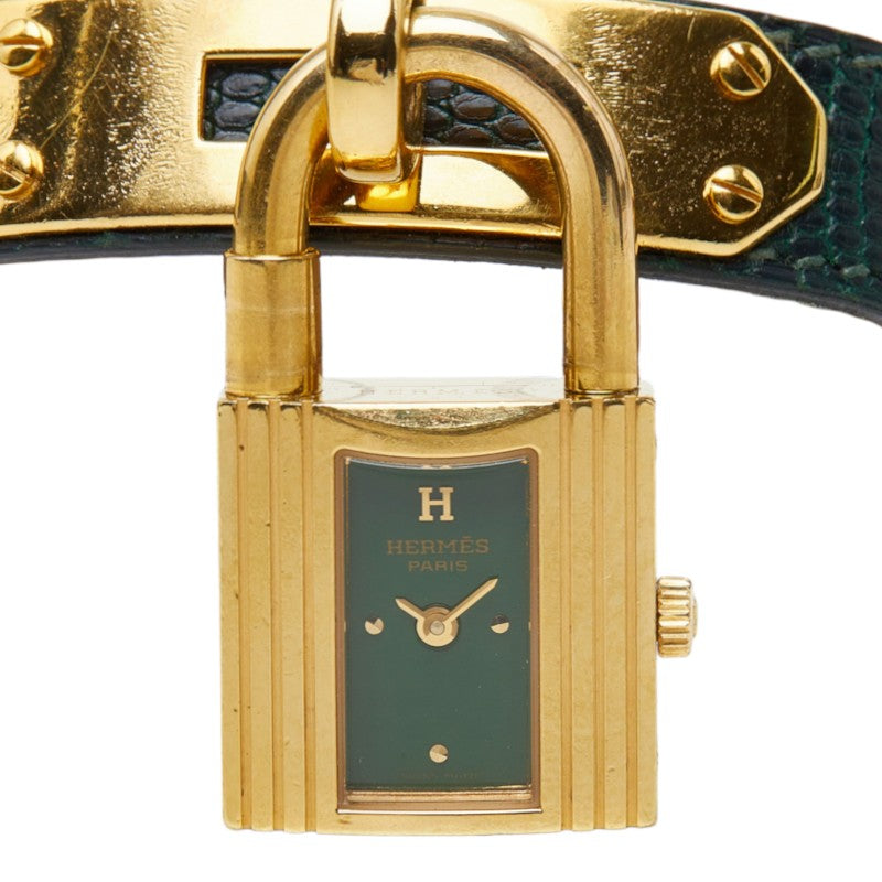 エルメス ケリーウォッチ 腕時計 KE1.201 クオーツ グリーン文字盤 ステンレススチール リザード レディース HERMES 中古