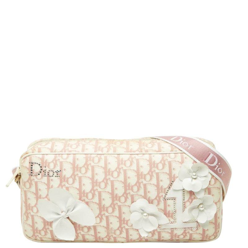 ディオール トロッター No.1 フラワー 斜め掛け ショルダーバッグ ピンク ホワイト キャンバス レディース Dior 中古
