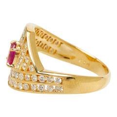 K18YG イエローゴールド ルビー ダイヤモンド ルビー0.35ct ダイヤ0.71ct デザインリング リング 指輪 レディース 10.5号 中古