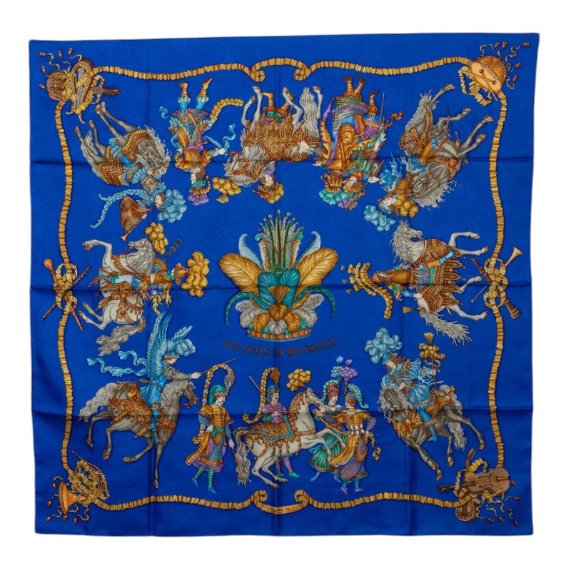 エルメス カレ90 LES FETES DU ROI SOLEIL 太陽王の祝典 スカーフ ブルー マルチカラー シルク レディース HERMES 中古