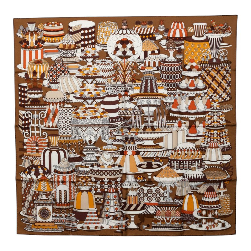 エルメス カレ90 LA PATISSERIE FRANCAISE パティスリー フランセーズ スカーフ ブラウン マルチカラー シルク レディース HERMES 中古