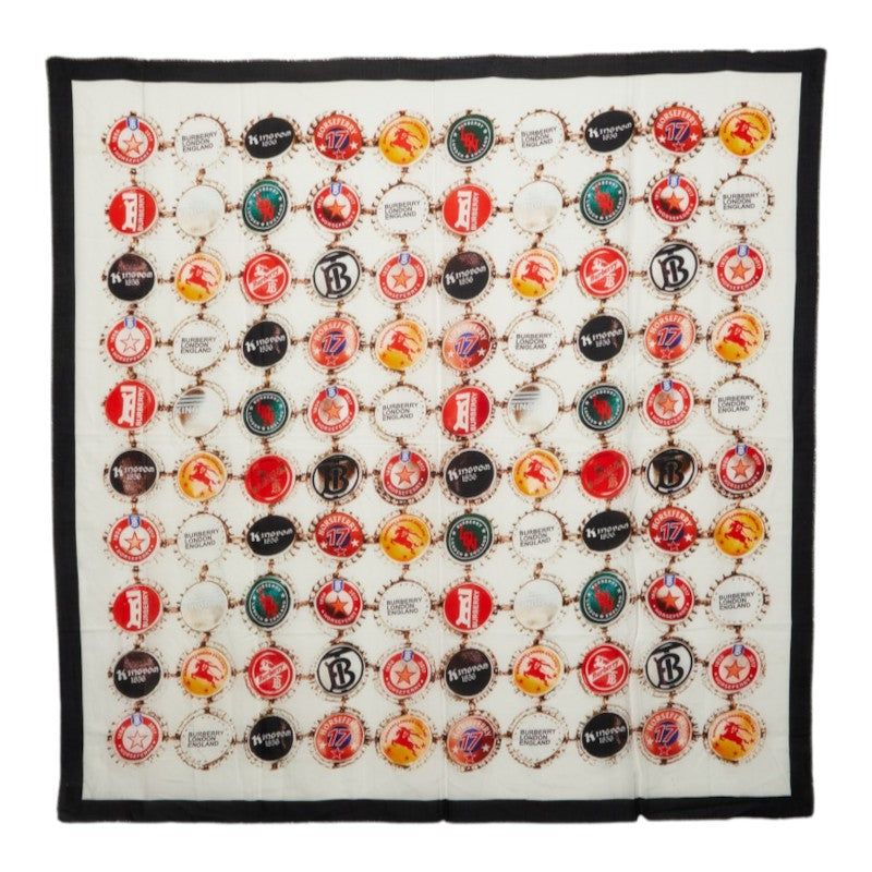バーバリー ボトルキャップ 王冠 スカーフ 大判スカーフ ホワイト マルチカラー レディース BURBERRY 中古