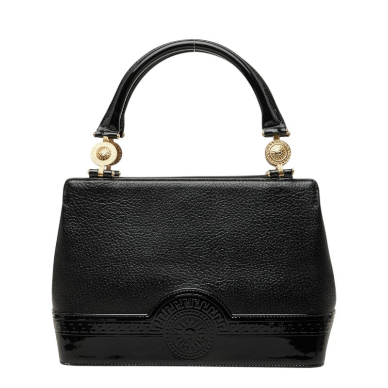 ヴェルサーチェ サンバースト ハンドバッグ ブラック ゴールド レザー エナメル レディース VERSACE 中古