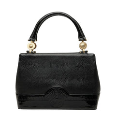 ヴェルサーチェ サンバースト ハンドバッグ ブラック ゴールド レザー エナメル レディース VERSACE 中古