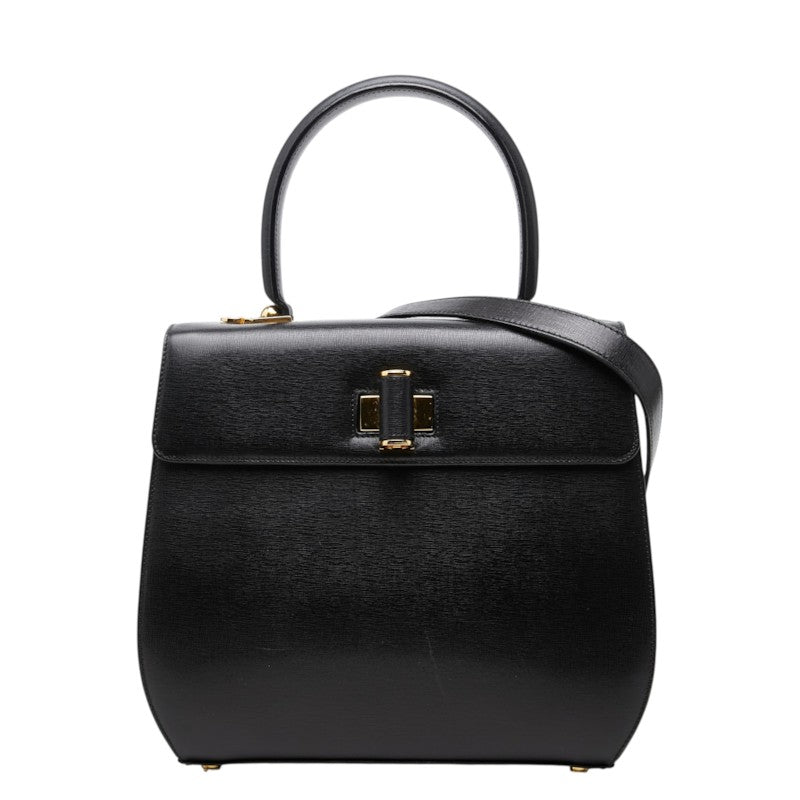 サルヴァトーレフェラガモ ガンチーニ ハンドバッグ 2WAY ショルダーバッグ AT-21 6172 ブラック レザー レディース Salvatore Ferragamo 中古