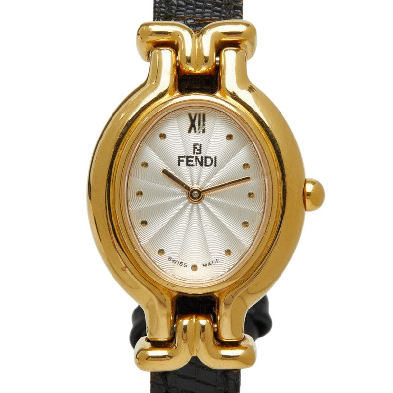 フェンディ カメレオン チェンジベルト 5色 腕時計 640L クオーツ ホワイト文字盤 メッキ レザー レディース FENDI 中古