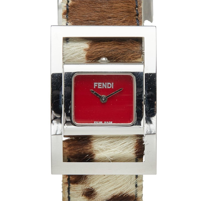 フェンディ ジャイロ 腕時計 F5000 クオーツ レッド文字盤 ステンレススチール ハラコ レディース FENDI 中古