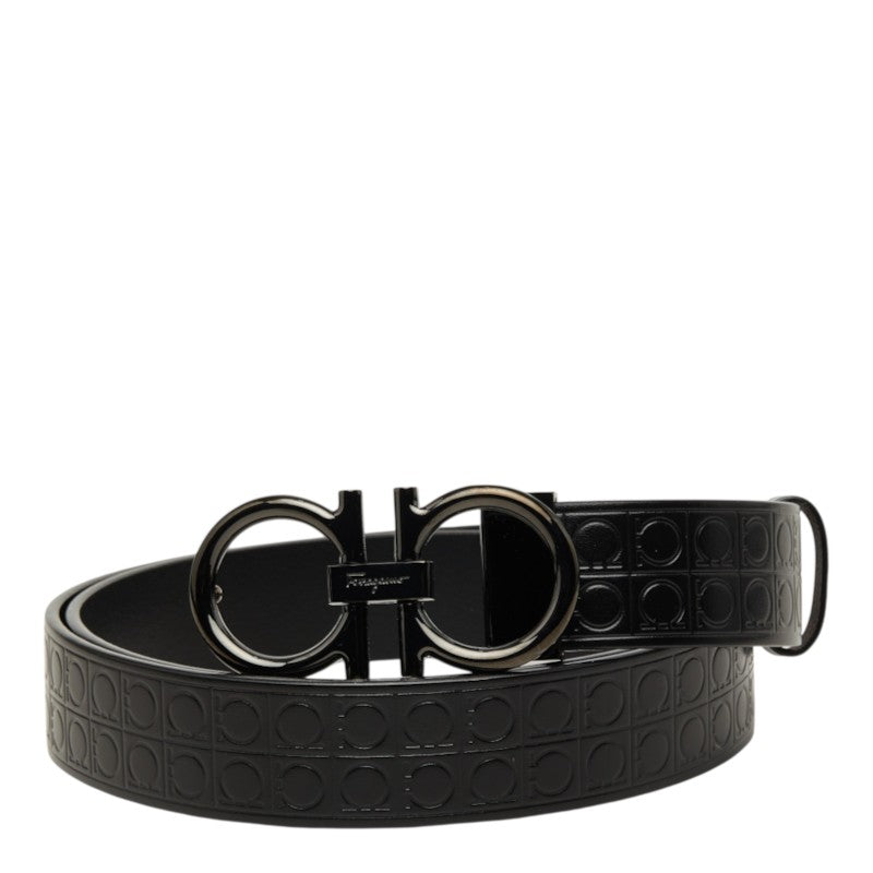 サルヴァトーレフェラガモ ガンチーニ ロゴバックル ベルト ブラック レザー メンズ Salvatore Ferragamo 中古