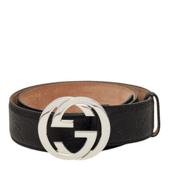 グッチ グッチシマ インターロッキングG GGバックル ベルト 114984 ブラック レザー レディース GUCCI 中古