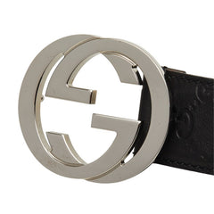 グッチ グッチシマ インターロッキングG GGバックル ベルト 114984 ブラック レザー レディース GUCCI 中古
